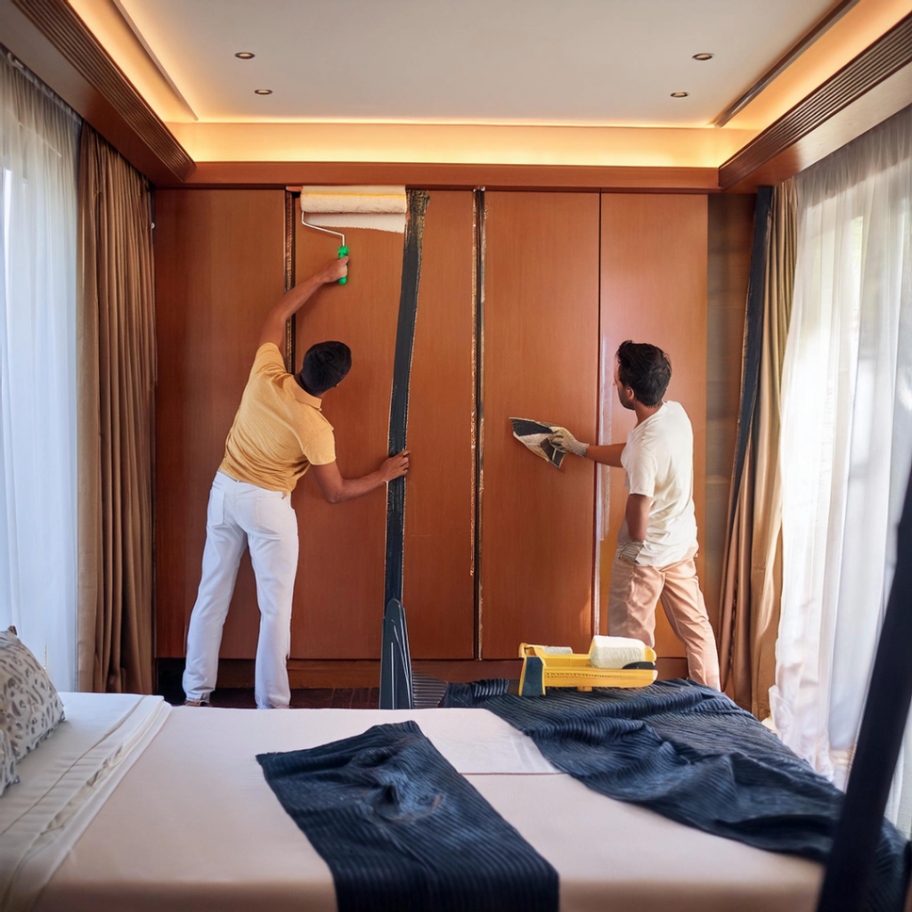 image of people renovating a hotel room