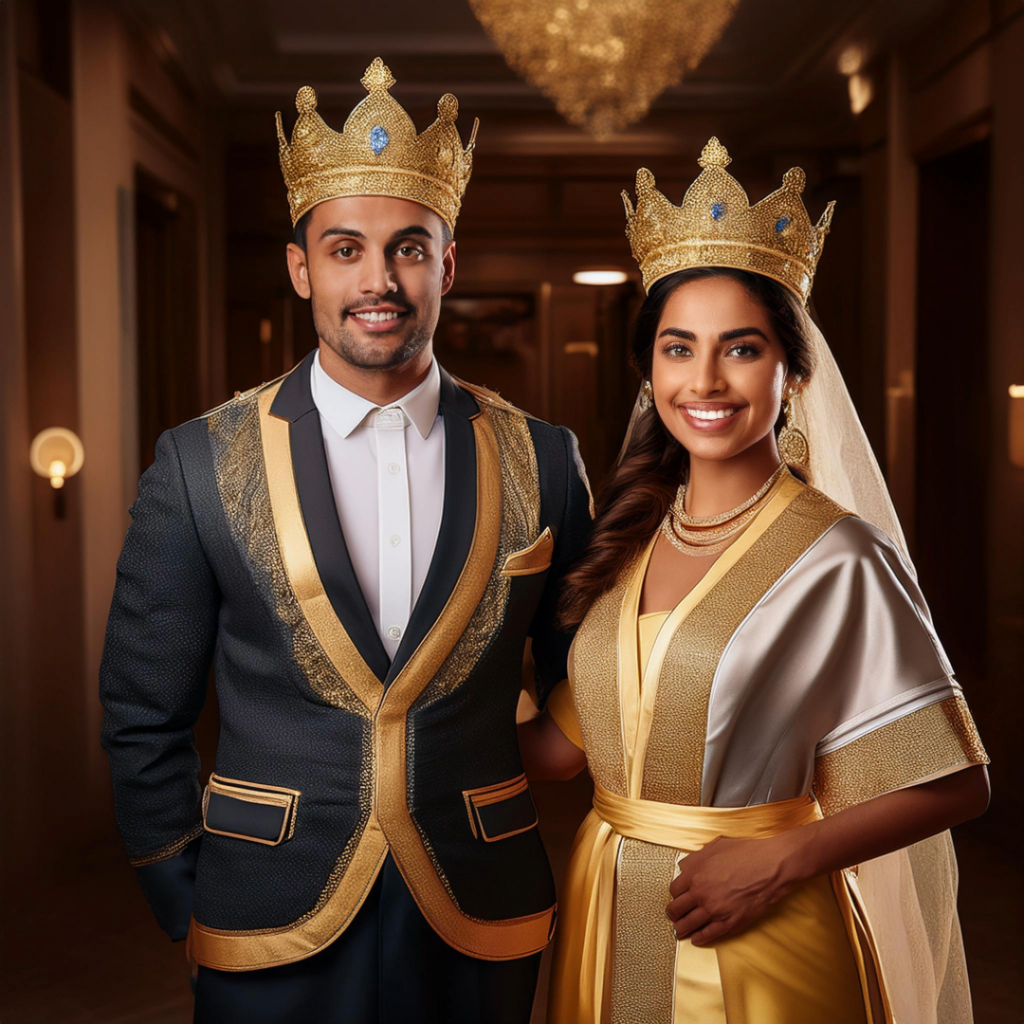 image of hotel workers dressed as a king and a queen