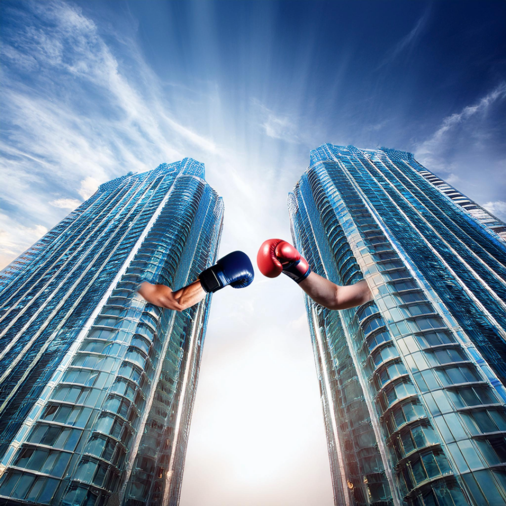 two hotel buildings boxing