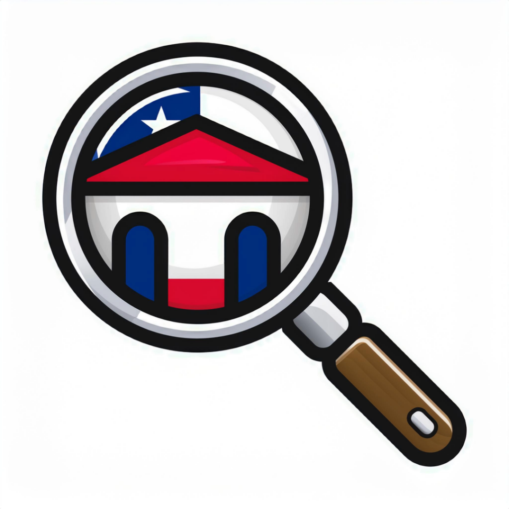 icon of a roof in a magnifying glass use Ohio state colors